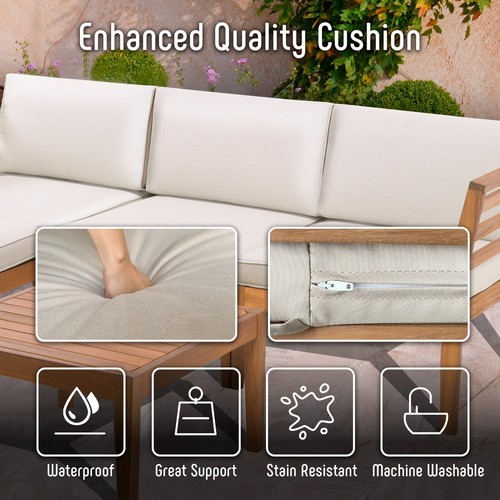 Werph 5 Pieces Outdoor Couch Patio Sectional Sofa with Acacia Wood Coffee Table - Picture 5 of 8
