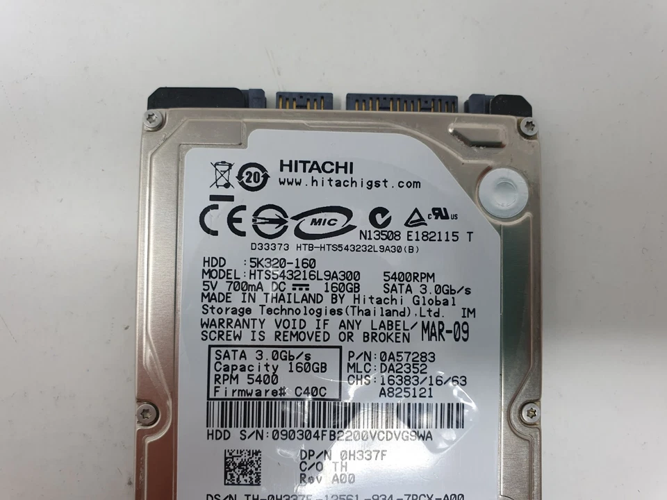 Hitachi HDD Hard Drive 160GB 2.5" SATA HTS545016B9A300 Dell Inspiron Mini 1018   - Image 3 of 4