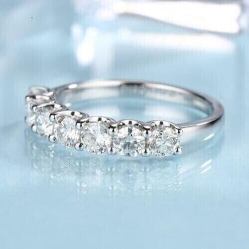 2 Karat runder Schliff Labor-erstellt Diamant Damen Ewigkeit Band Ring 14K weiß vergoldet - Bild 2 von 5