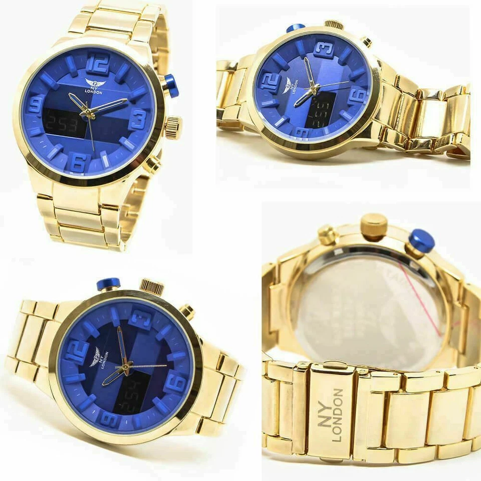 Reloj de pulsera para hombre estilo policía celebridad de lujo acero inoxidable esfera redonda cuarzo Foto 2 de 2