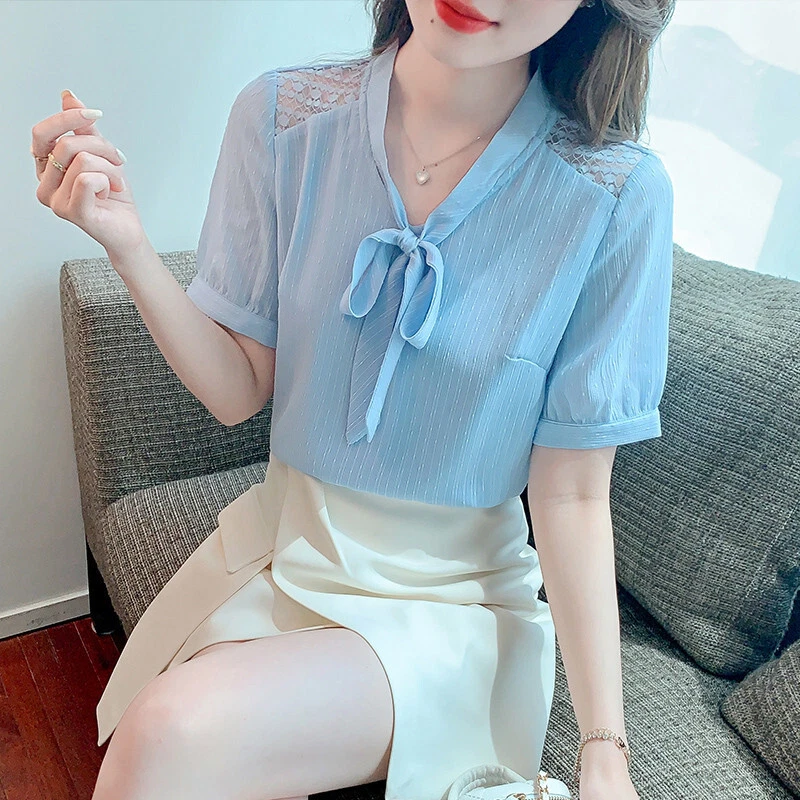 v neck bow tie blouse