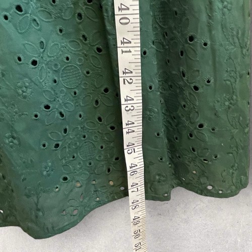 LOFT Midi Dress Womens 8 Smocked Cotton Ruffle Eyelets Lined Forest Green NEW - Picture 6 of 12