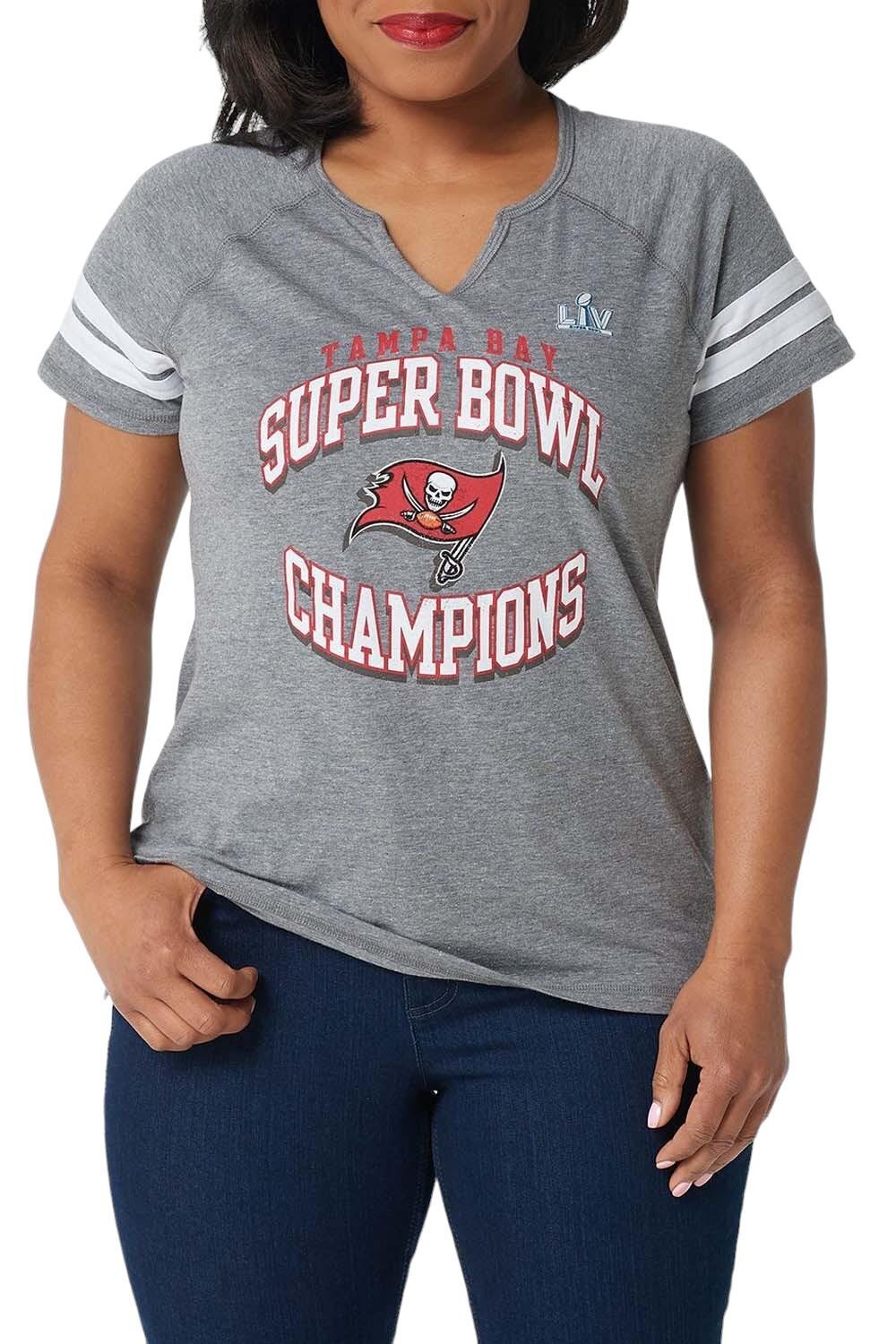 Женская рубашка NFL Super Bowl LV Bucs с коротким рукавом и V-образным вырезом серого цвета