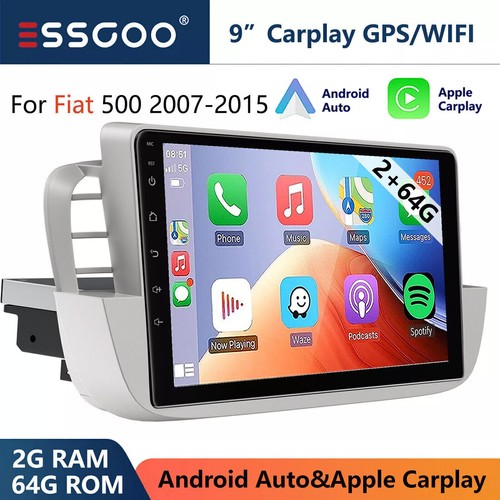 Per FIAT 500 2007-2015 9" Android 14 Autoradio Carplay GPS Navi WIFI RDS USB 64G