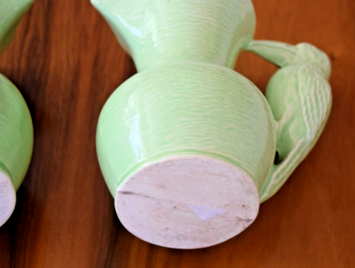 Pair Art Deco Jugs Bird / ? Toucan handles 2 x Green Jug Vintage Antique Ceramic - Picture 13 of 17