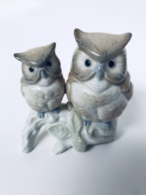 Otagiri Vintage Japan Porcelain Owls 4'' Figurine Sitting on Tree Branch Rare HTF