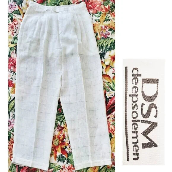 Deadstock Vintage SEMI-SHEER Ivory Linen Pants RARE WAIST 40