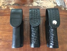 Tex Shoemaker Black Basketweave Police Duty Leather  5 1/4" x 1" Flashlight Case