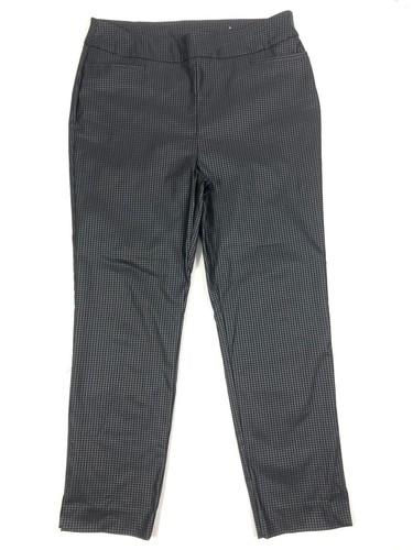 Chicos 2  Sz 12  Stretch Ankle Pant Black Gray Sheen Check Pull On Slimming