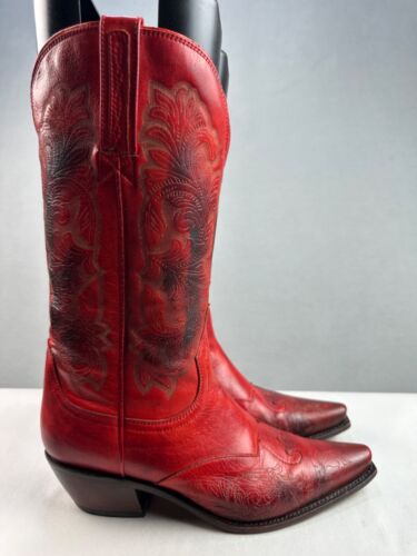 Charlie 1 Horse Boots by Lucchese Red Calfskin J-Toe Leather Wingtip Laser 8/39 - Bild 4 von 21