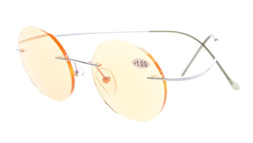 Round Rimless Blue Light Filter Reading Glasses - Picture 6 of 7