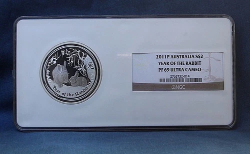 2011 2 OZ. AUSTRALIA PROOF LUNAR RABBIT $2   NGC PF69