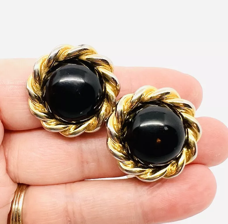 Grand dos pince cabochon noir torsadé corde PAOLO GUCCI bijoux vintage