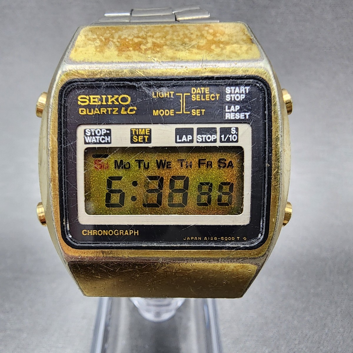 VTG Seiko Digital Watch Men 34mm Chronograph Gold Tone Rectangle READ New Batt eBay