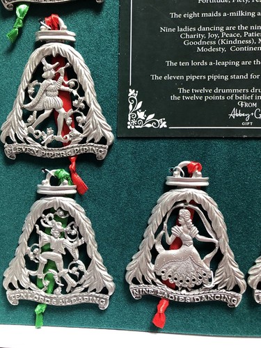 12 Days of Christmas Ornament Set of 12 Metal Ornaments, 3 1/8-Inches NEW Abbey - Picture 3 of 11