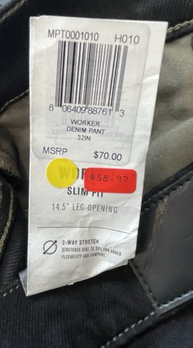Hurley Worker Denim Pants Size 32 Black 14.5" Leg Opening Slim Fit Stretch 🔥NEW - Bild 7 von 8