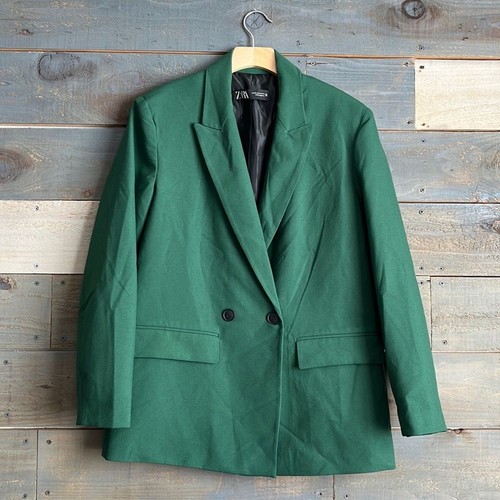 NWOT Zara Women's XS Dark Green Double Breast Lapel Collar Blazer Career Fashion