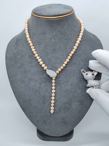 Collar de 7 mm enchapado en oro 18k lindo colgante para perro regalo de Navidad con perlas de agua de mar - Imagen 14 de 20