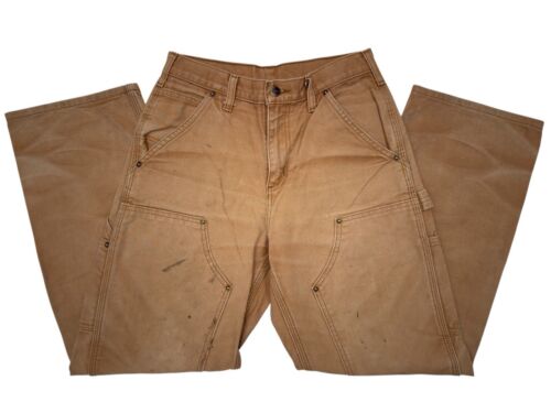 Pantalones de trabajo utilitarios Carhartt de doble rodilla para hombre talla 28x30 desgastados B136-BRN