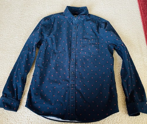 Express Herren Cordhemd blau rot Punkte Print geknöpft Gr. M Langarm