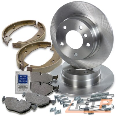 2x BREMSSCHEIBE+BREMSBELÄGE+BREMSBACKEN HINTEN FÜR BMW 3-ER E46 316 318 04.