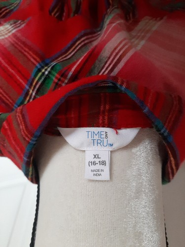 Time & Tru Shirt Womens XL Red Bleached Flannel Long Sleeve Button Up New - Picture 5 of 5
