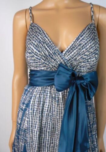 $280 BCBG MaxAzria Teal Blue Ivory Silk Chiffon Vneck Empire Dress 6 NWT - Picture 4 of 8