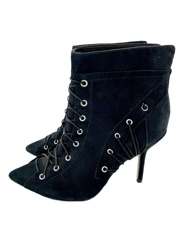 Catherine Malandrino Ankle Booties Black Suede Leather Lace Up SZ 7 New SH10 - Picture 2 of 9