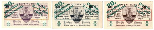  Notgeldscheine, Gotha. Stadt Sachsen- Gotha Es.442.3 - 3 Werte  - Bild 1 von 2
