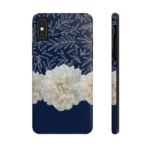 White flowers, Dark Blue Boho Tough Phone Case for Iphone & Samsung Galaxy - Picture 82 of 108