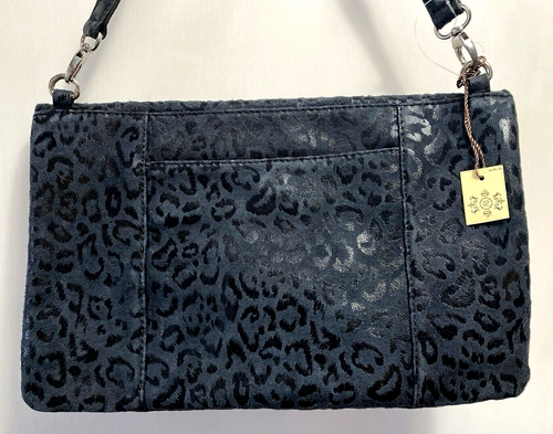 Kate Landry Women's Blue Blk Leather Leopard Shoulder Bag Handbag Tote Purse NWT - Picture 7 of 15