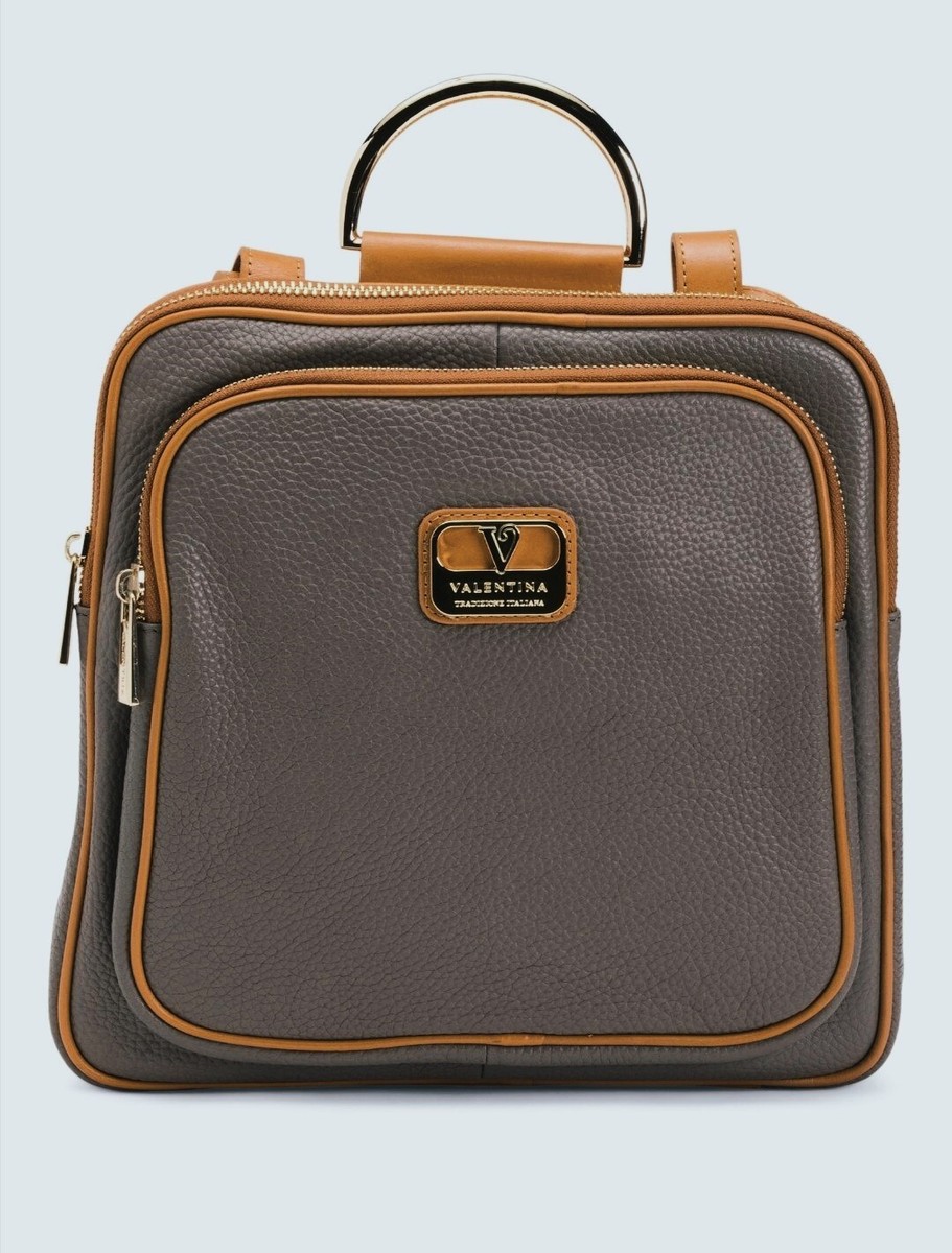 Valentina Italian Flat Medium Backpack Mud & Honey Tan Trim  display picture 1