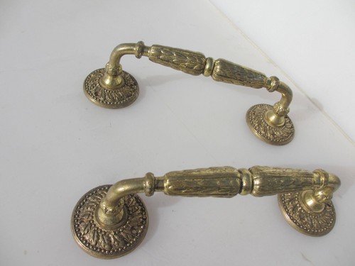 Vintage Brass Door Handles Shop Pulls Old Rococo style Leaf Gold 9" - Picture 4 of 12