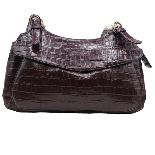 NWT Maxx New York Croc Embossed Leather Shoulder Bag Reddish Brown - Picture 2 of 10