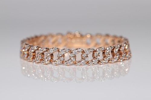Vintage Circa 1990s 18k Rose Gold Natural Diamond Decorated Rope Style Bracelet - Picture 9 of 21