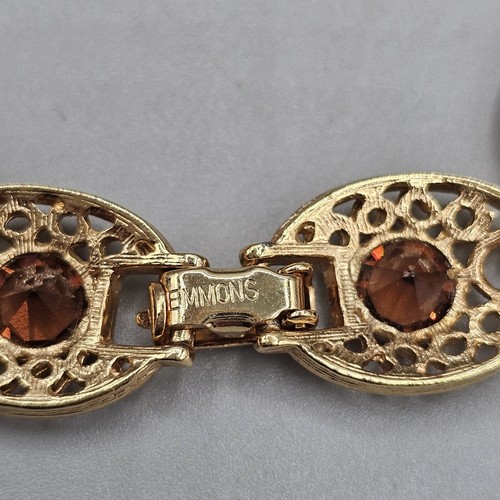 Vintage Emmons Armband goldfarben oval filigran Glieder Root Beer Kristall 6,75" - Bild 6 von 9