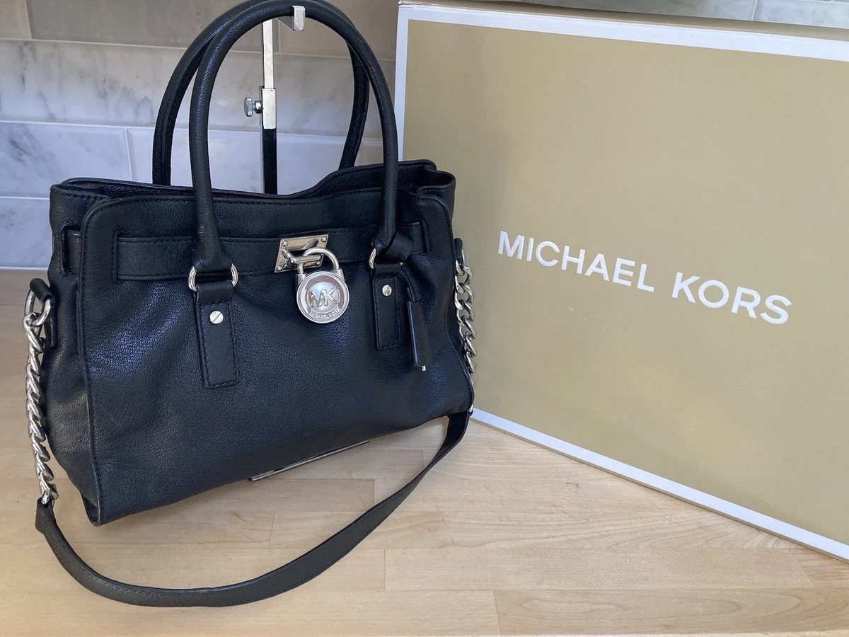 Michael Kors Hamilton Satchel Bag with silver Chain - Black