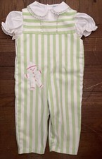 VINTAGE Baby Tiny Tots Original 12 Mo Overall romper dress Shirt 2pc