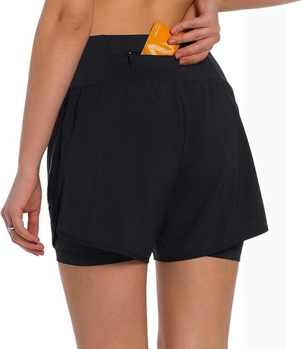 Pantalones Cortos para Correr Ksmien 2 en 1 Azul Negro Atlético Gimnasio Yoga Forrados Bolsillos para Teléfono Talla L - Imagen 2 de 6