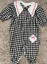 Vintage Buster Brown Black White Checker One Piece Jumper Outfit 6-9 Mo USA
