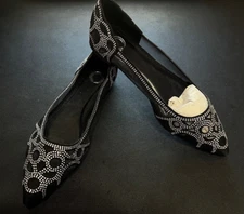 Alfani Womens FLATS 9 Black Silver Jewel Designer Slip Resistant Dust Bag NEW