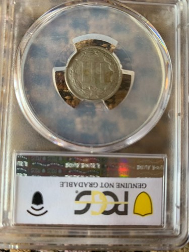 1867 3CN Gold Shied PCGS Genuine Scratch -F Detail - Picture 5 of 5