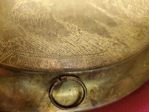 Vintage Brass & Copper Bed Warmer Changing Horses Engraving & Wood Handle -fixer - Picture 4 of 20