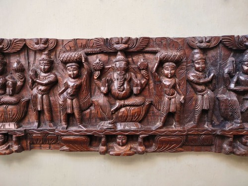 Estatua templo del dios hindú Ganesha Lakshmi Saraswati vintage panel de pared - Imagen 5 de 9