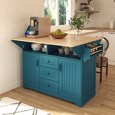 K&K 55.7'' Large Kitchen Island with 2 Drop Leaf,, Rolling Kitchen Cart on 5 W