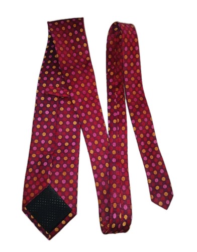Cravatta vintage a pois rossa e rosa 100% seta - Foto 5 di 6