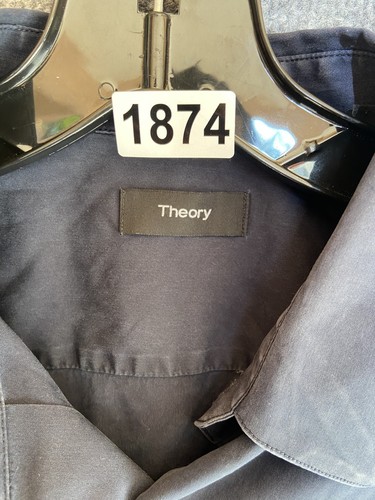 Theory Shirt Mens Large Navy Blue Button Down Long Sleeve Sylvain Kemi Stretch - Picture 5 of 6