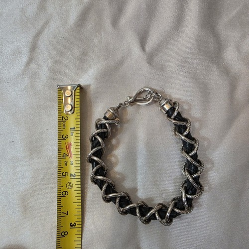 MICHAEL DAWKINS STERLING SILVER WOVEN LINK LEATHER BRACELET UNISEX 7.5” - Picture 7 of 11