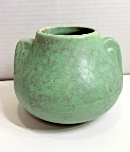 Vintage Brush McCoy Pottery Art Vase Vellum Mottled Green Vintage 1930s
