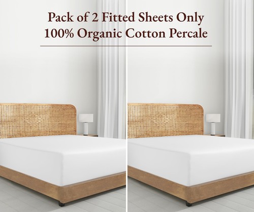 2-Pack 100% Organic Cotton Twin Extra Long Fitted Sheets Percale Only, GOTS C... - Picture 2 of 6
